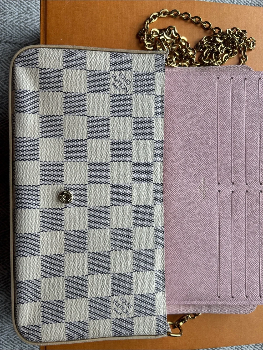 Louis Vuitton Damier Azur Check Crossbody Bag - Cream & Blue